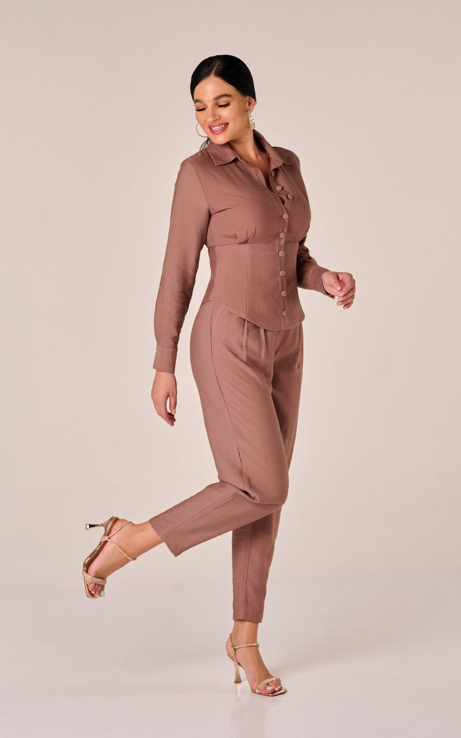 VALENCIA | Brown Co-Ord Pants Blouse Corset | Tatiana Tretyak Brand