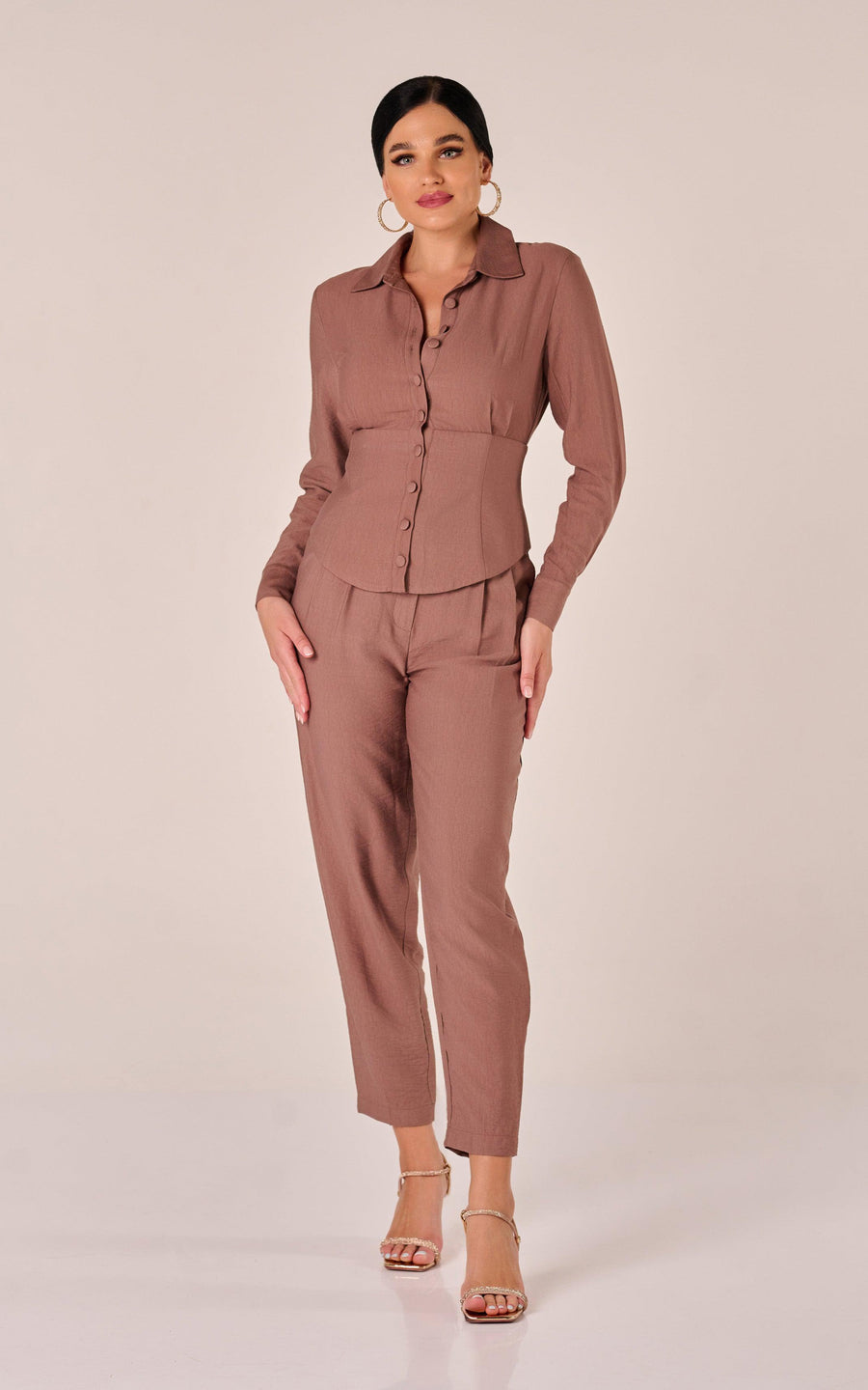 VALENCIA | Brown Co-Ord Pants Blouse Corset | Tatiana Tretyak Brand
