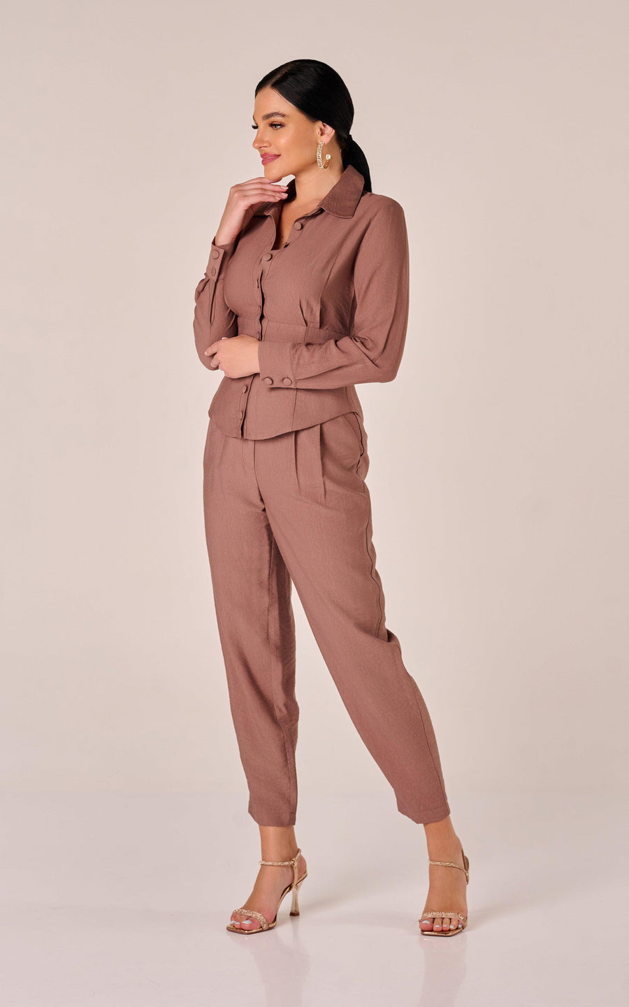 VALENCIA | Brown Co-Ord Pants Blouse Corset | Tatiana Tretyak Brand