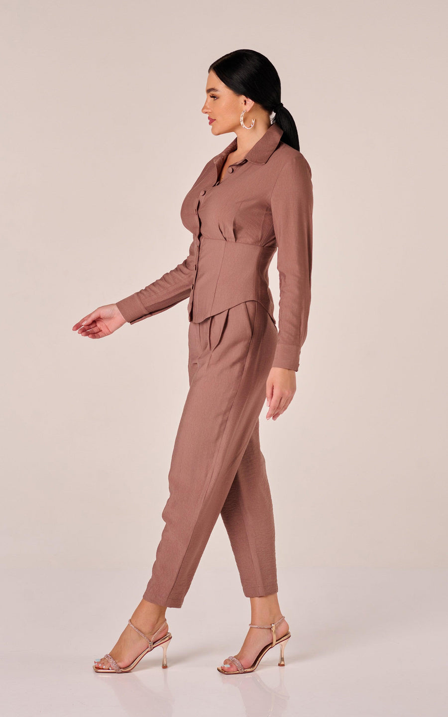 VALENCIA | Brown Co-Ord Pants Blouse Corset | Tatiana Tretyak Brand
