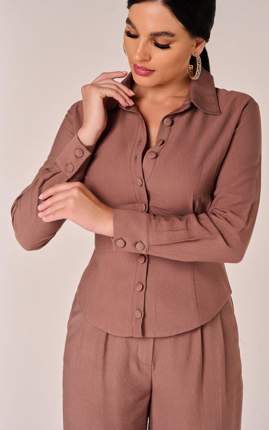 VALENCIA | Brown Co-Ord Pants Blouse Corset | Tatiana Tretyak Brand