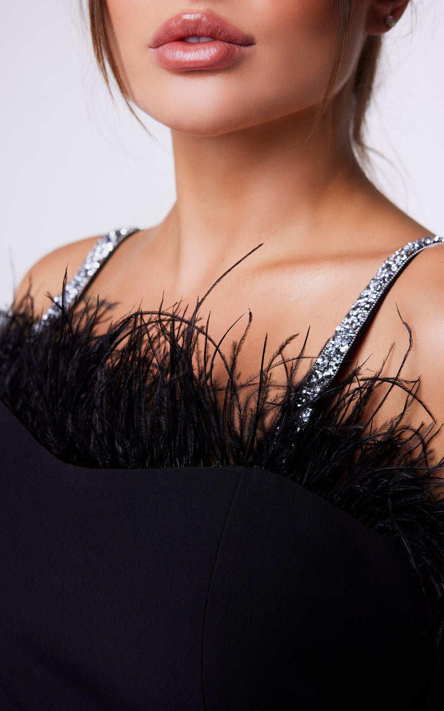 ADEL | Black maxi evening dress with feathers | Tatiana Tretyak Brand