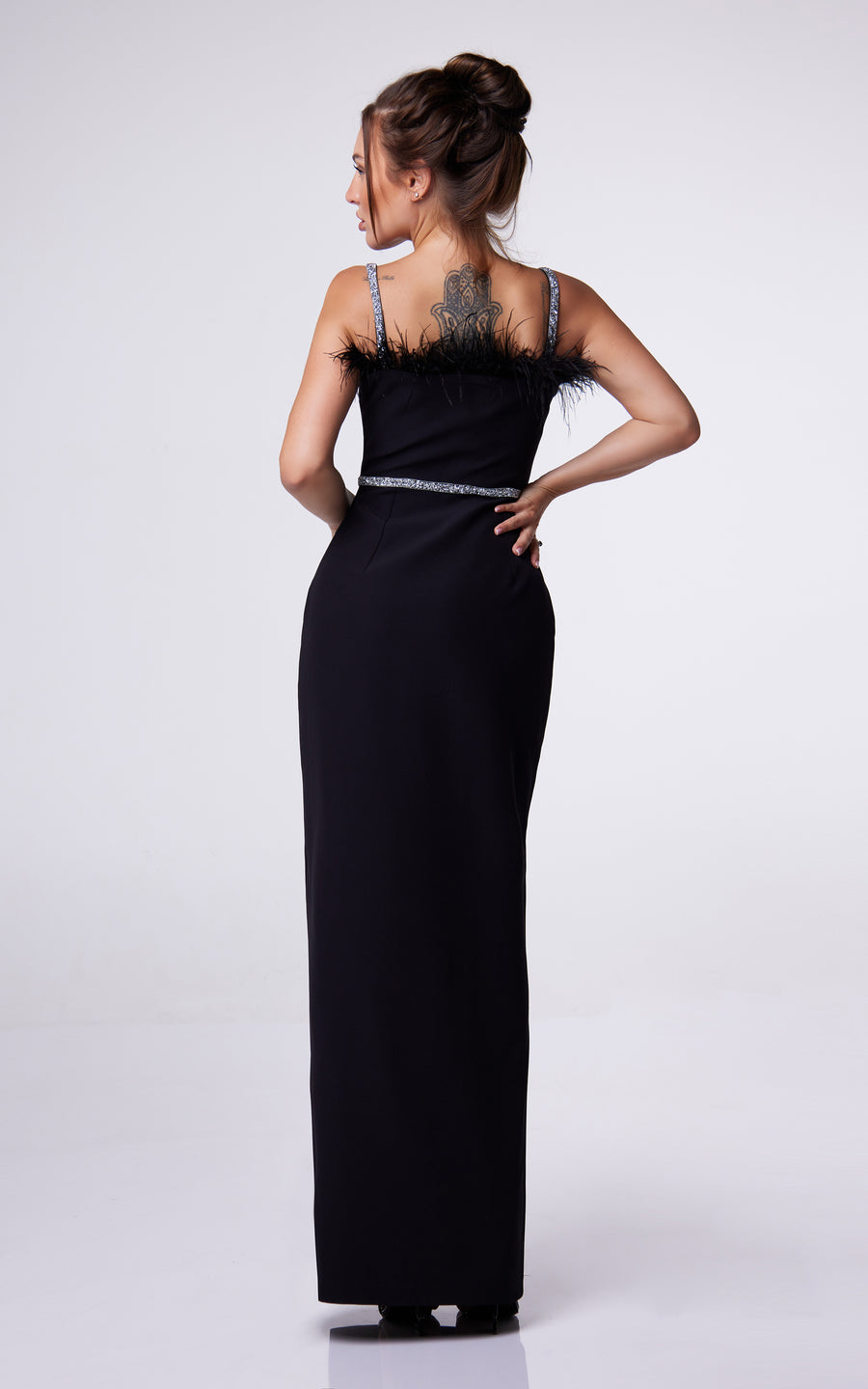 ADEL | Black maxi evening dress with feathers | Tatiana Tretyak Brand