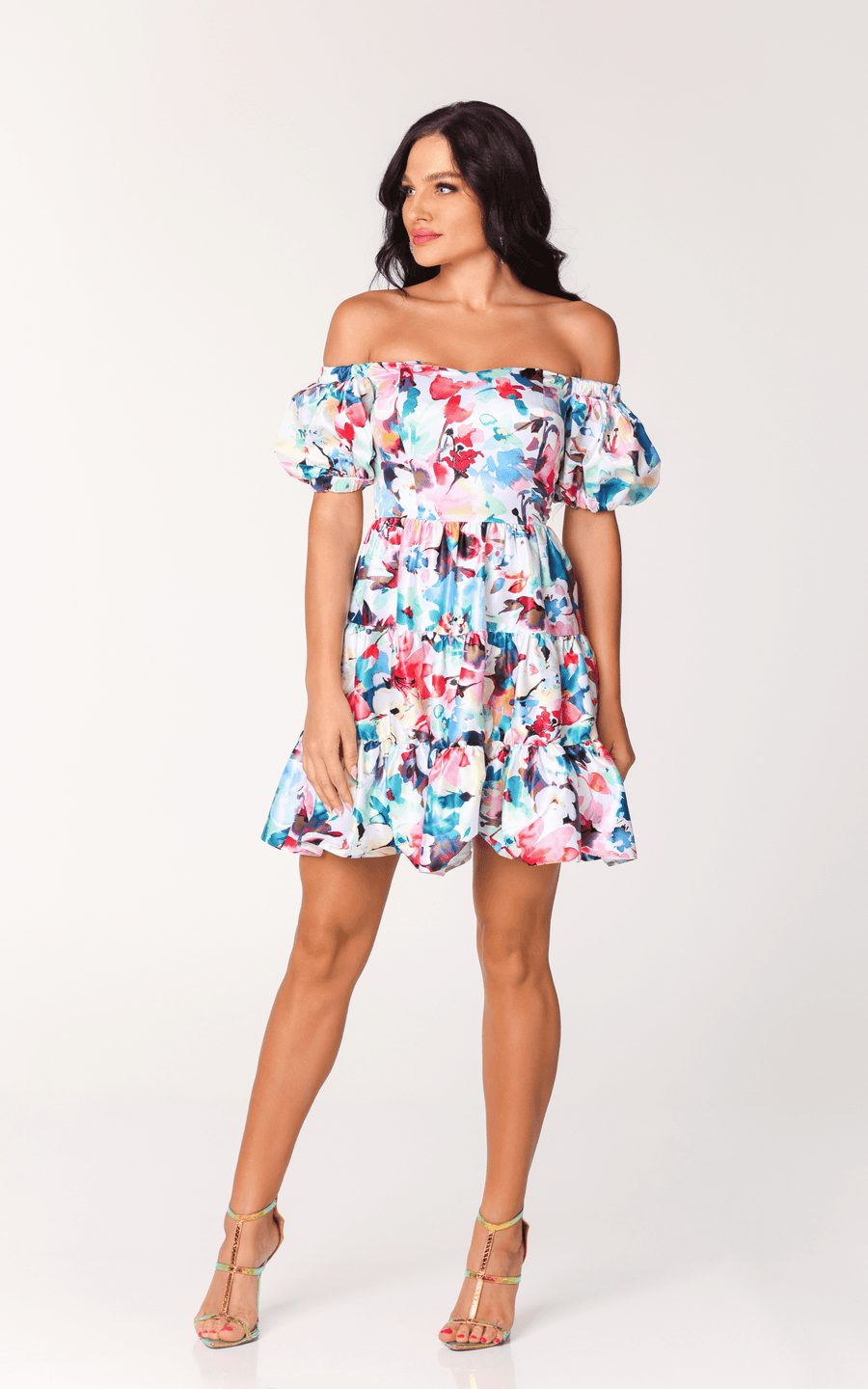 EMBERY | open shoulders midi dress, multicolor | Tatiana Tretyak Brand