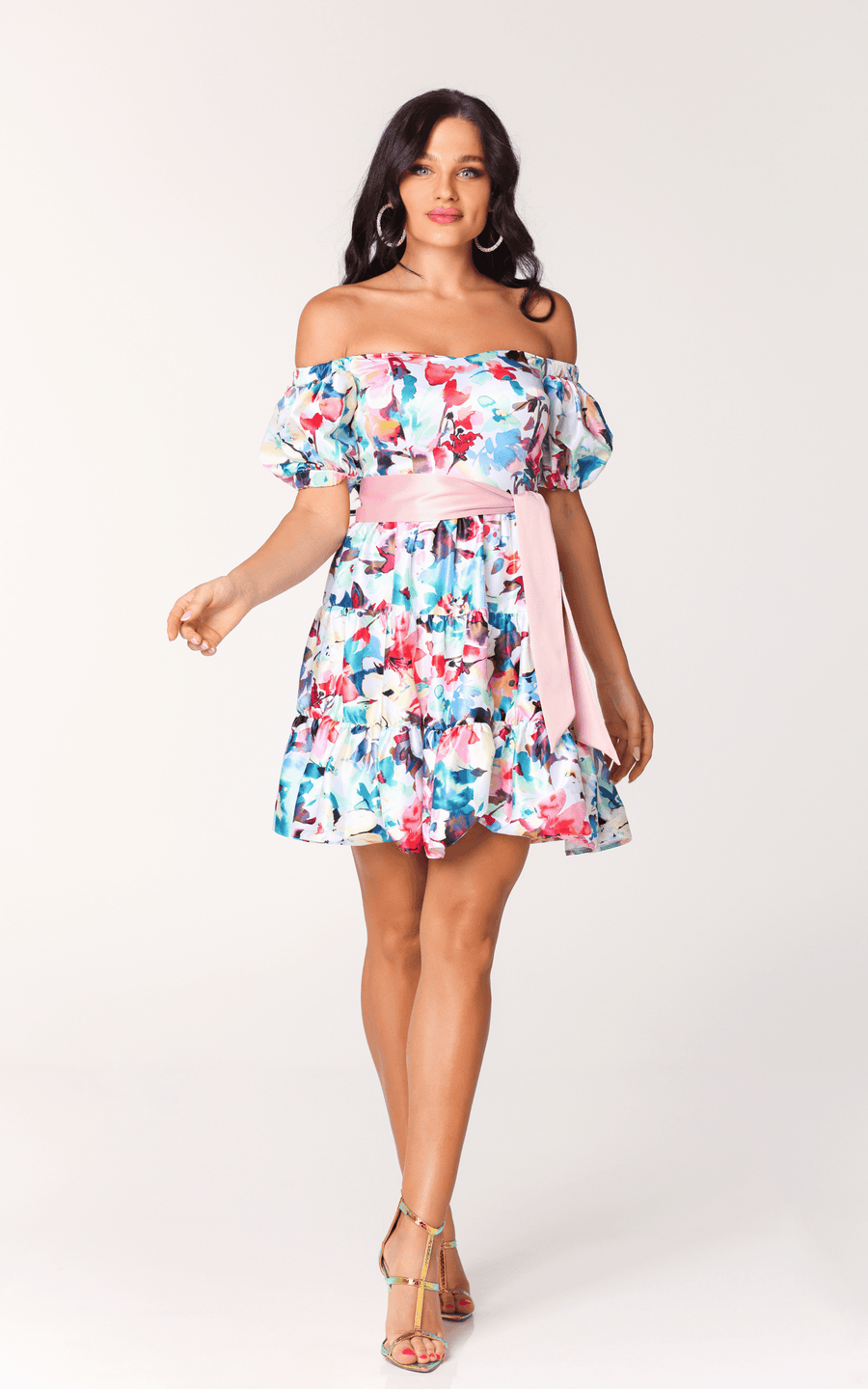 EMBERY | open shoulders midi dress, multicolor | Tatiana Tretyak Brand