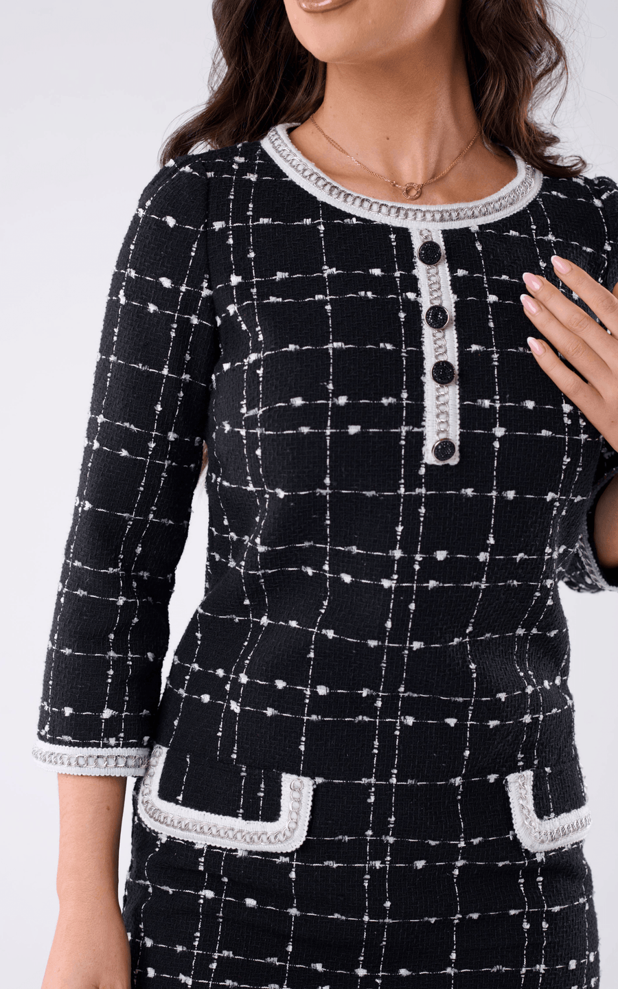 KADI | Tweed Black Office Midi Dress | Tatiana Tretyak Brand