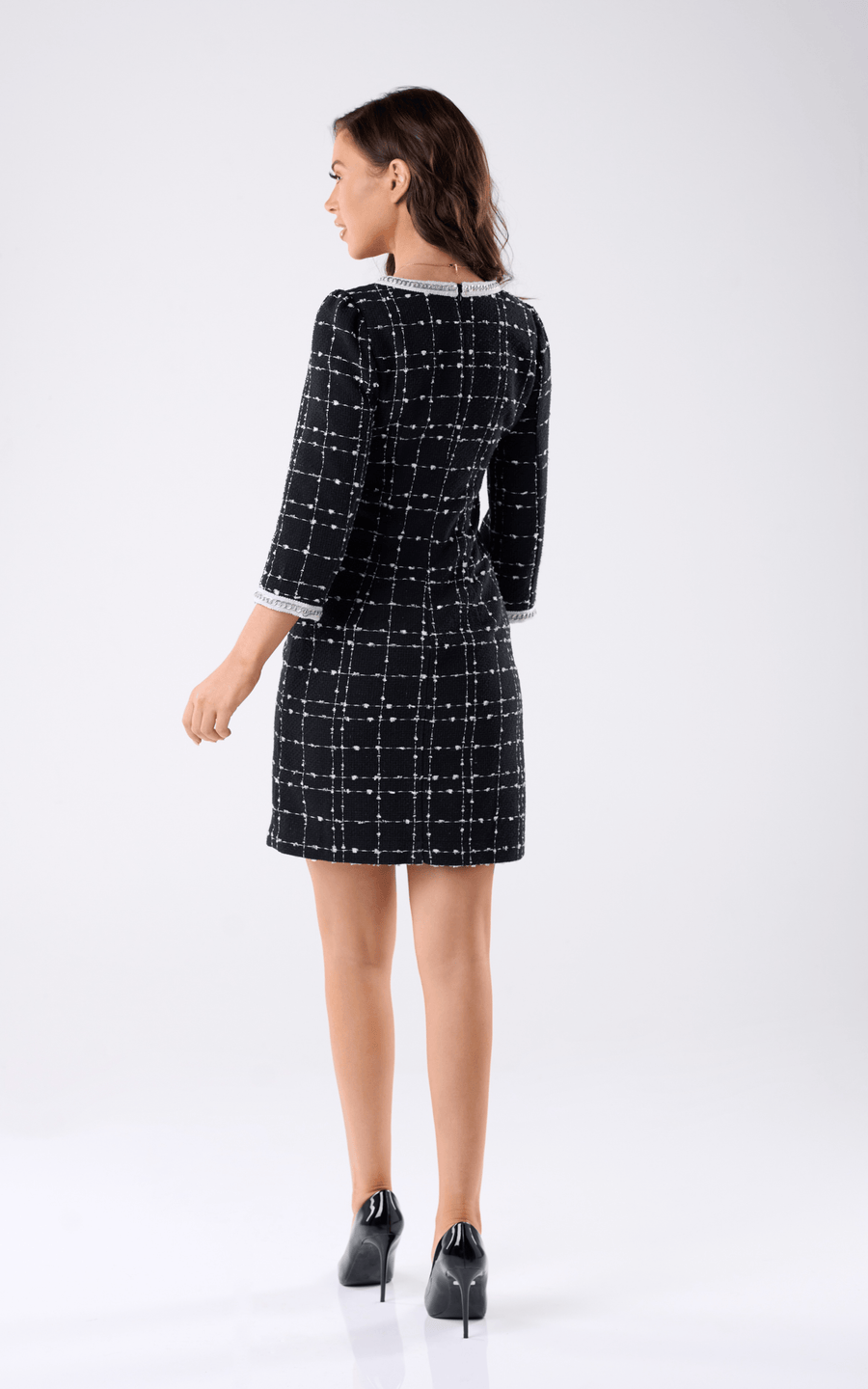 KADI | Tweed Black Office Midi Dress | Tatiana Tretyak Brand