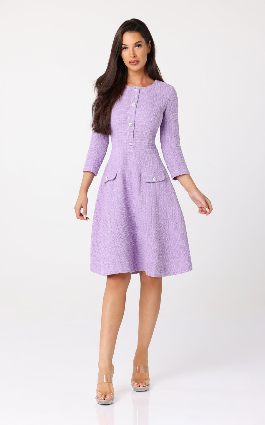 MADELINE | Tweed Lavender Flare Dress | Tatiana Tretyak Brand