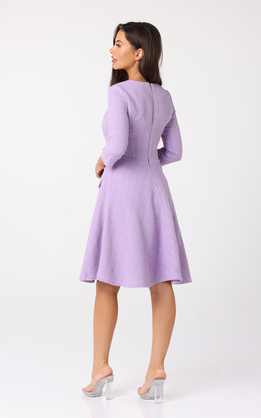 MADELINE | Tweed Lavender Flare Dress | Tatiana Tretyak Brand