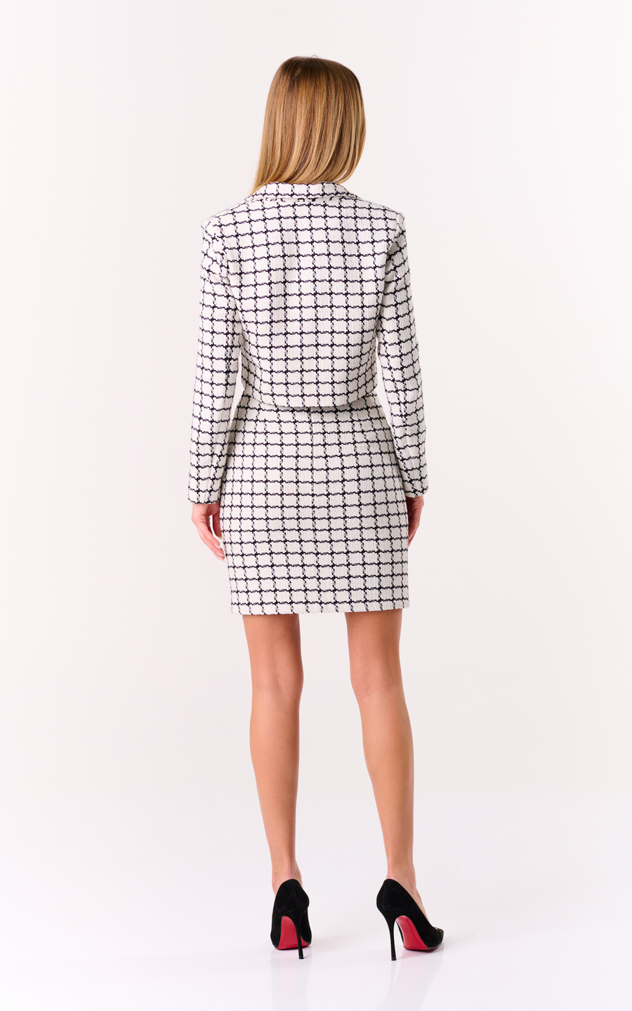 SANDRINA | Women's Tweed Skirt Suit White Black | Tatiana Tretyak Brand