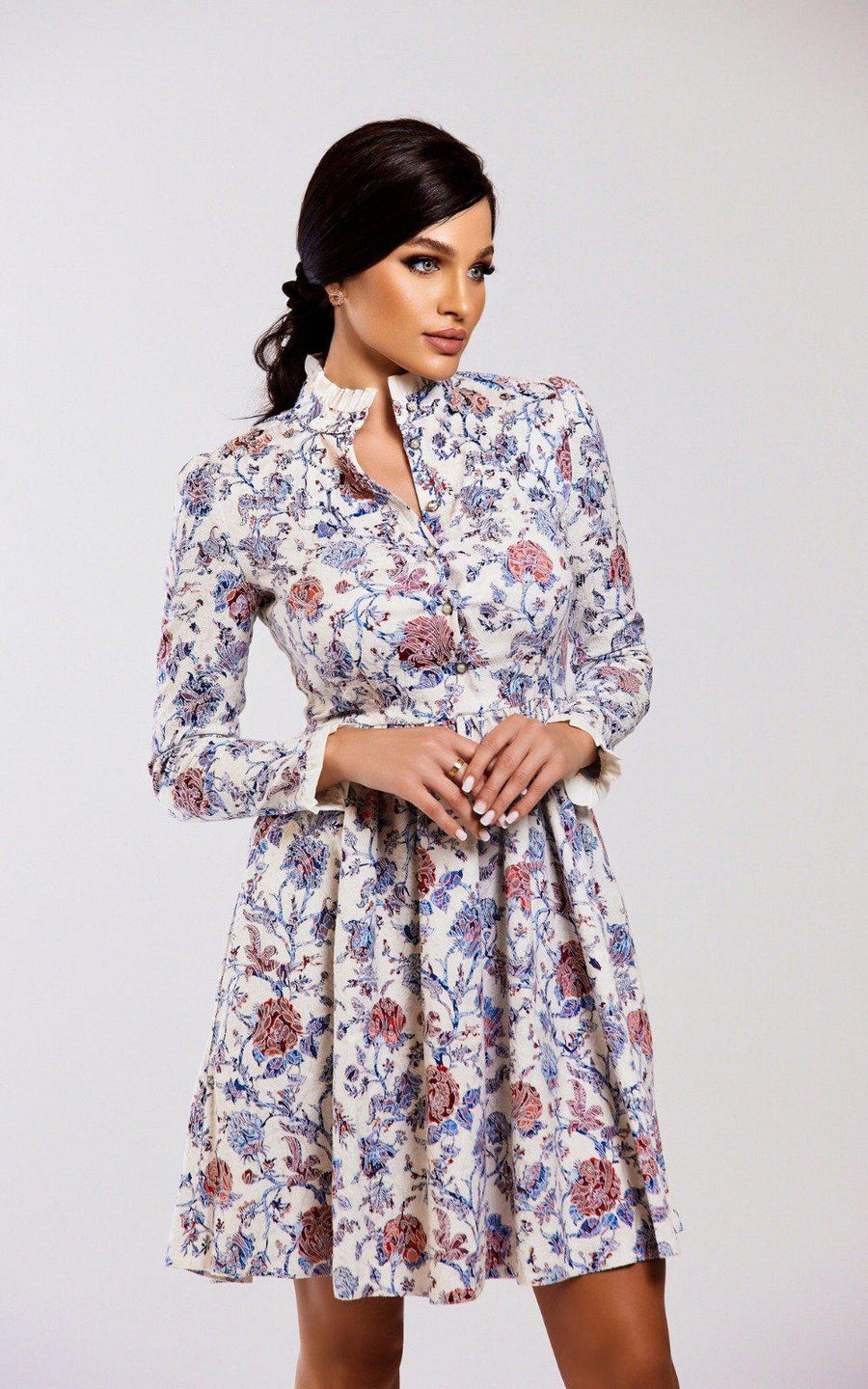 SARI | White Dress with Flowers Pattern | Tatiana Tretyak Brand