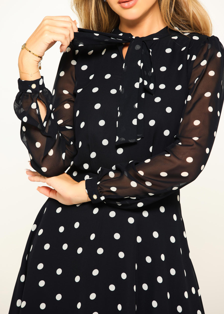 LAMARA | Brown With White Polka Dots Midi length Dress | Tatiana Tretyak Brand